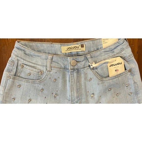 Jou Jou Premium Denim Women's Shorts Size 3/4 Light Wash, High Rise, Fringe Hem - Picture 2 of 9